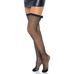 Чулки-сетка со швом сзади Leg Avenue Bow back seam thigh highs One size Black атласный бант