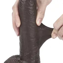 Фалоімітатор LoveToy Sliding Skin з подвійного матеріалу 23 см коричневий - мініатюра 13