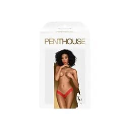 Трусики-тонг Penthouse Dangerous Darling Red мереживо висока посадка виріз спереду бантик M/L - мініатюра 3