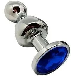Металева анальна пробка Wooomy Lollypop Double Ball Metal Plug Blue S