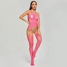 Жіночий бодістокінг фуксія з імітацією корсету та квітковим візерунком S M L