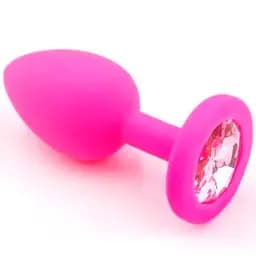 Анальна пробка класична конусна силіконова JewelPlug з кристалом 27x70 мм рожева