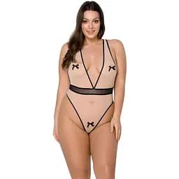 Боди Passion Viena Body beige контрастное бантики вставка-сетка открытые ягодицы 4XL/5XL