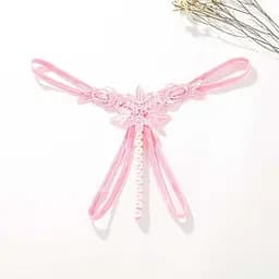 Стрінги 'Перлинки' з декором у вигляді намистин та квітів S/M Рожевий K0573-4