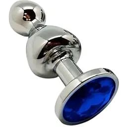 Металлическая анальная пробка Wooomy Lollypop Double Ball Metal Plug Blue M диаметр 3.1 длина 9.4 см
