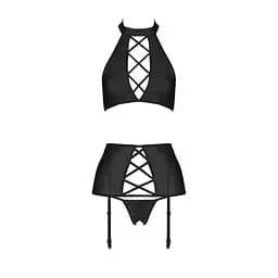 Комплект із еко-шкіри з імітацією шнурівки Passion Nancy Set black L/XL - мініатюра 3
