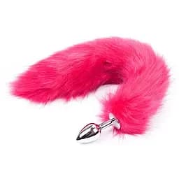 Анальна пробка металева конусна з довгим хвостиком 6 см фуксія