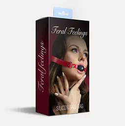 Кляп силіконовий Feral Feelings Silicon Ball Gag Red/Black, червоний ремінь, чорна кулька - мініатюра 2