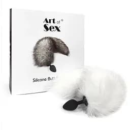 Силіконова анальна пробка з хвостом із натурального хутра Art of Sex size M White fox - мініатюра 5