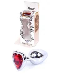 Анальна пробка з кристалом Jewellery Silver Heart Plug 7х2.7 см (червоний) - мініатюра 2