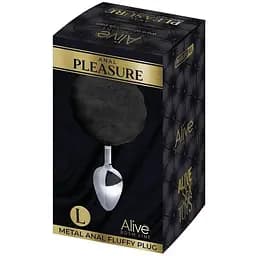 Металева анальна пробка Кролячий хвостик Alive Fluffy Plug L Black діаметр 3.9 см - мініатюра 2