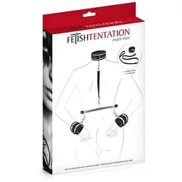 Фиксатор для рук и шеи с поводком Fetish Tentation Submission bar with handcuffs and collar
