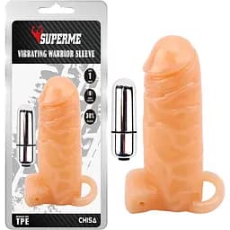 Насадка на пенис Super Me Vibrating Warrior Sleeve 14 см телесный