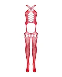 Бодістокінг Obsessive Bodystocking G313 red шнурівка геометричний декор S/M/L - мініатюра 5