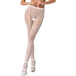 Эротические колготки-бодистокинг Passion S012 white имитация чулок пояса и ажурных трусиков S/M/L