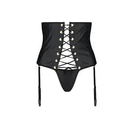 Пояс-корсет з екошкіри CELINE Set black - Passion: шнурівка знімні пажі для панчіх стрінги L/XL - мініатюра 5