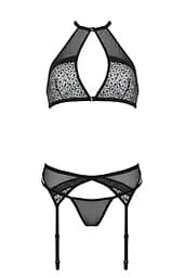 Комплект білизни Passion Satara Set L/XL black топ пояс для панчіх стрінги - мініатюра 3
