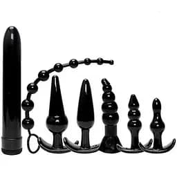 Комплект для інтимних ігор з 7 предметів для анального та вагінального застосування чорний