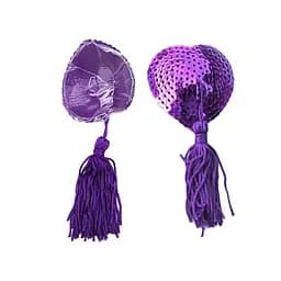 Наклейки на соски с пайетками и кисточками Hearts фиолетовые One Size