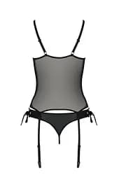 Корсет зі шнурівкою Passion NESSY CORSet L/XL black стрінги з відкритим доступом пажі для панчіх - мініатюра 4