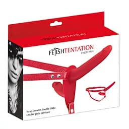 Двойной страпон Fetish Tentation Strap-On With Double Dildo 15 см красный