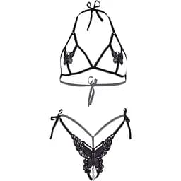 Комплект Leg Avenue Open cup bra and pearl panty Black - мініатюра 3