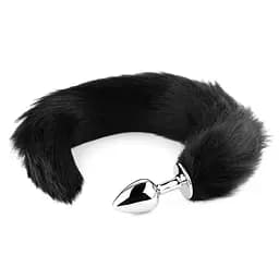Анальна пробка Fox Tail Black XL — срібляста - мініатюра 1