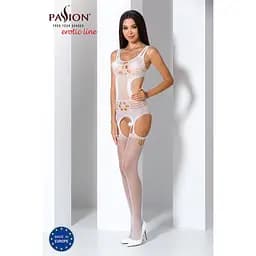 Бодістокінг Passion BS066 комбінезон імітація панчохи та пояси S/M/L white - мініатюра 2