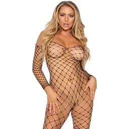 Бодістокінг Leg Avenue Off The shoulder Bodystocking One Size Black, сітка, доступ
