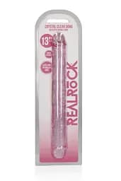 Двосторонній фалоімітатор RealRock Crystal Clear Double Dildo 13'' 34 см рожевий - мініатюра 2