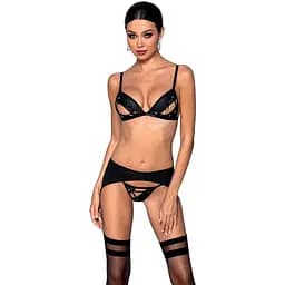 Комплект из эко-кожи Passion Miley Set black: трусики L/XL