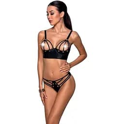 Комплект из эко-кожи с люверсами и ремешками Passion Malwia Bikini black L/XL