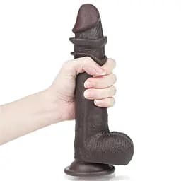 Фалоімітатор LoveToy Sliding Skin з подвійного матеріалу 23 см коричневий - мініатюра 4