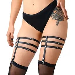 Гартеры со стразами Art of Sex - Floy, натуральная кожа XS - 2XL, цвет Черный