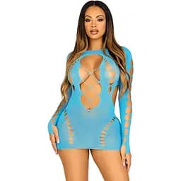 Безшовна мінісукня Leg Avenue Long sleeve cut out Mini dres One Size Turquoise