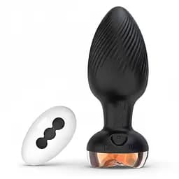 Анальная вибро-пробка Rose Butt на пульте с золотой розой 10 режимов 5 мм 90 мм черный