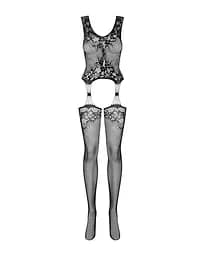 Бодістокінг Obsessive Bodystocking F221 силуетний квітковий малюнок імітація панчох S/M/L - мініатюра 5