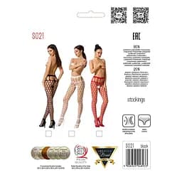 Еротичні колготки-бодістокінг Passion S021 red у велику сітку з високим пояском S/M/L - мініатюра 5