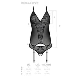 Корсет з пажами трусики з ажурним декором та відкритим кроком Passion Ursula CorSet black L/XL - мініатюра 6