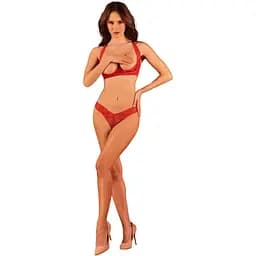 Комплект білизни Obsessive Lacelove cupless 2-pcs set M/L Red, відкритий доступ, відкриті груди