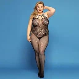 Сітчастий бодістокінг JSY Відверта Мадлен Plus Size, Black, імітація боді, мереживо, доступ