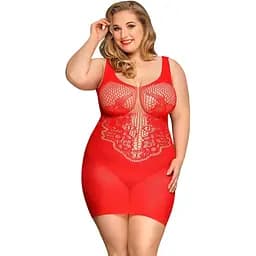 Сексуальна сітчаста сукня JSY Пристрасна Евелін Plus Size, Red, мереживо, відкрита спинка