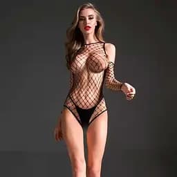 Еротичне боді з нарукавниками XS/S/M чорний K001005