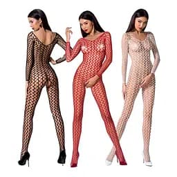 Бодістокінг Passion BS068 комбінезон велика сітка довгий рукав S/M/L black - мініатюра 5