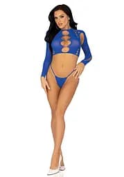 Комплект Leg Avenue Long sleeve crop top & string Royal Blue One Size - мініатюра 6