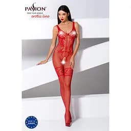 Бодістокінг Passion BS069 комбінезон імітація панчох та боді S/M/L red - мініатюра 2
