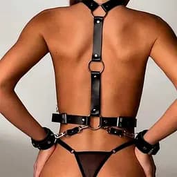Епатажна портупея з наручниками One size Чорний K000724 - мініатюра 2