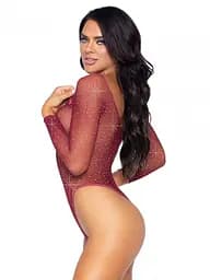 Боді Leg Avenue Crystallized fishnet bodysuit Burgundy One Size - мініатюра 3