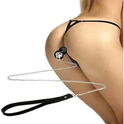 Силіконова анальна пробка Art of Sex Metal Anal Plug With Leash Size M - мініатюра 2