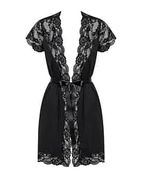 Сатиновий відкритий пеньюар на поясі Obsessive 810-PEI-1 peignoir black чорний S/M - мініатюра 5